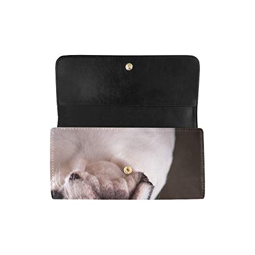 JOCHUAN Adorable único adorable Boston Terrier en negro Foto de archivo Bolso tríptico de la cartera larga de la tarjeta de crédito del monedero de la cartera del bolso