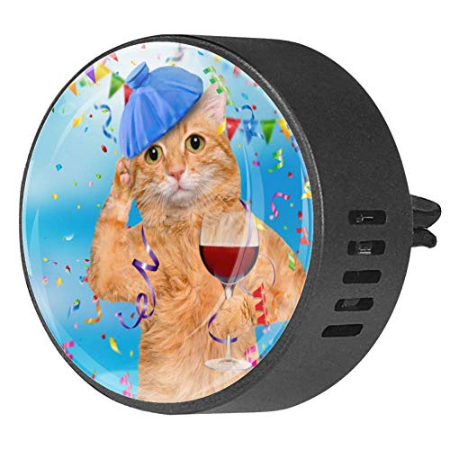 Josid - Ambientador para coche, difusor de aromaterapia, 2 unidades, diseño de gato que sostiene una copa de vino, 40 mm