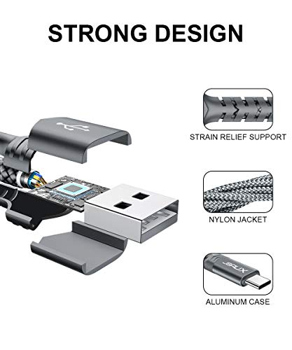 JSAUX Cable USB C [1M+2M,2PC] Duradera 3A Cable USB Tipo C Carga Rápida Compatible con Nylon Trenzado para Samsung S20/S10/S9/S8 Plus,Note10/9/8, Xiaomi Mi A1/A2,Huawei,LG,Sony-Gris