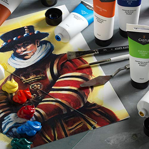 Juego de pintura acrílica grande Castle Art Supplies, 12 tubos de pintura de 75 ml para principiantes, artistas o estudiantes. Para lienzo, madera, cerámica, tela y uñas