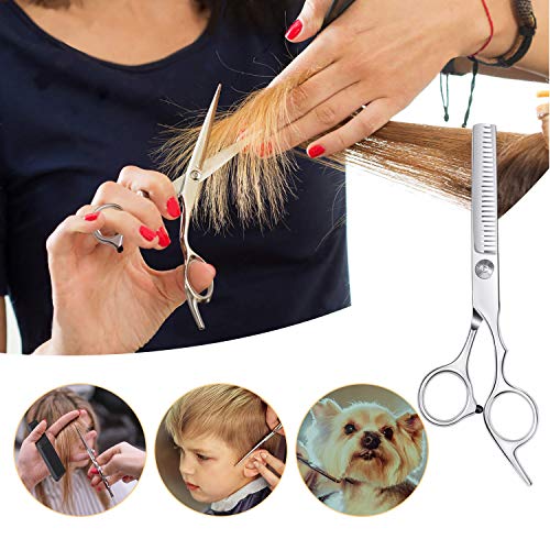 Juego de Tijeras Pelo, Tijeras Peluqueria Profesional de Acero Inoxidable, Tijeras Peluqueria con Estuche de Cuero - Longitud 6.0 pulgadas, Tijeras Cortar Pelo para Hombres y Mujeres