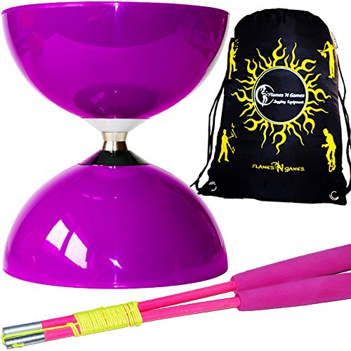 Juggle Dream Big Top - Juego de diábolos con cojinetes de Bolas Gigantes + Fibra Diablo Palos de Mano, Diabolo Cordel + Bolsa de Viaje! (Morado Diabolo + Rosado Palos de Mano)