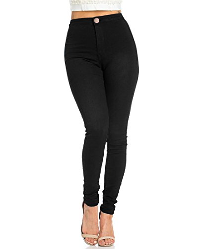 Jyone Pantalones vaqueros con cintura alta para mujer XL Negro