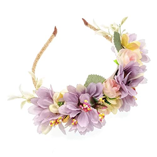 JZK Púrpura flores corona diadema tiara guirnalda tocado guirnalda floral para mujer niña boda fiesta en la playa fotografía de vacaciones accesorio