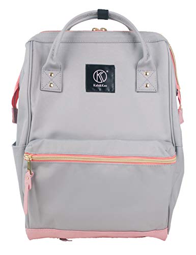 Kah&Kee Mochila Portatil Compartimiento para Laptop Antirrobo Impermeable Universidad Mujer Hombre (Gris Claro/Rosa, Grande)