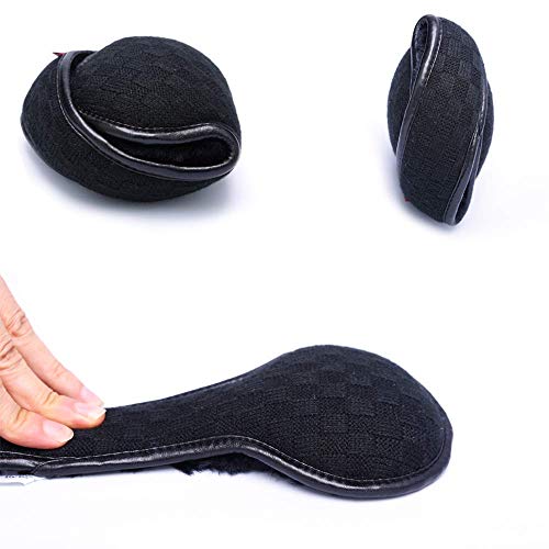 KAILH Invierno Orejeras para Hombre y Mujer, Plegable Tamaño Ajustable, Cálido Tejido De Punto Cubierta Orejeras De Peluche Suave Para El Exterior, Negro 1