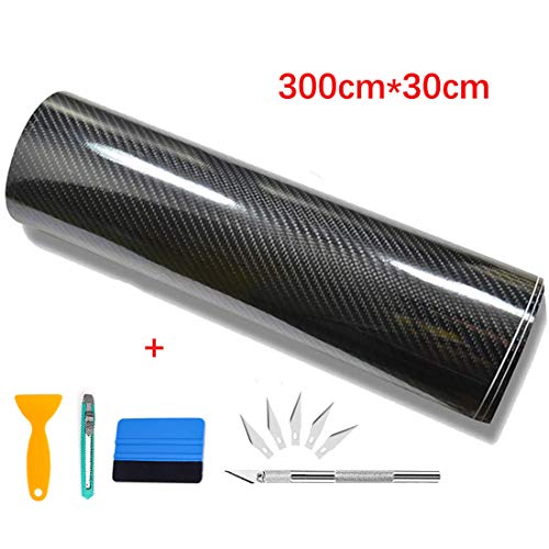 Kaliwa Vinilo Fibra de Carbono, Película Pegatina Decoración Autoadhesiva A Prueba de Agua Libre de Burbuja 300 * 30CM, Uso Exterior Interior para Coche Motocicleta Móvil Ordenador (Negro Plata)