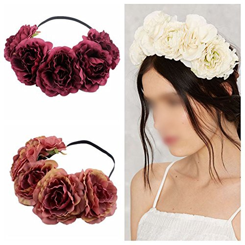 Kanggest 1 Piezas Diadema de Flores Mujer Venda de Pelo Alta Elasticidad Cinta de Pelo Banda Para la Cabeza Para Adornos Para el Pelo Boda(Rojo)