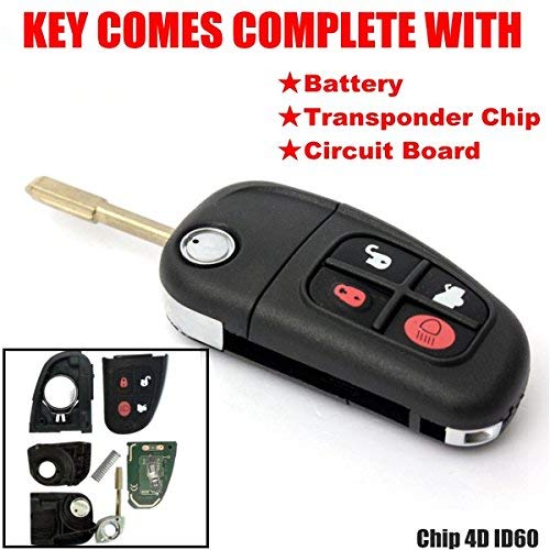 KaTur - Carcasa para llave de coche (4 botones, 433 MHz, plegable, sin cortar, con chip 4D60, para Jaguar, 1 unidad, 4 botones