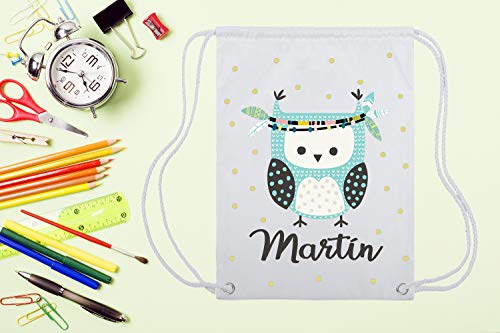 Kembilove Mochila Personalizada con Nombre Infantil – Mochilas Saco Personalizadas con el Nombre del Niño o Niña – Mochila Cuerdas Vuelta al Cole de Buho – Regalo Original Infantil