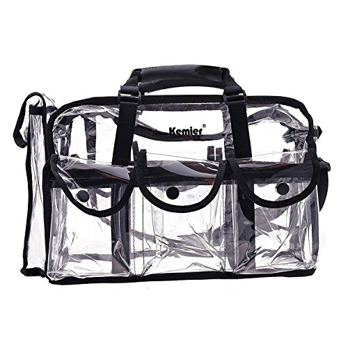 Kemier Bolso Transparente Estuche de Viaje de Belleza con 6 Bolsillos Externos Organizador para Productos Cosméticos Grande y con Bandolera