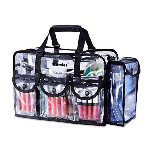 Kemier Bolso Transparente Estuche de Viaje de Belleza con 6 Bolsillos Externos Organizador para Productos Cosméticos Grande y con Bandolera