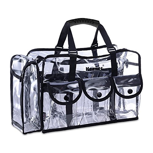 Kemier Bolso Transparente Estuche de Viaje de Belleza con 6 Bolsillos Externos Organizador para Productos Cosméticos Grande y con Bandolera