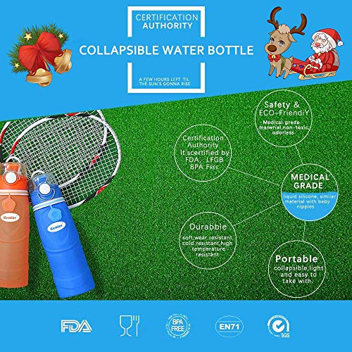 Kemier Botellas de Agua de Silicona Plegables–750ML,Calidad Médica Libre de BPA,Aprobado por FDA.Enrollarse,Botellas de Agua Plegables a Prueba de Fugas para el Aire Libre y Deportes(Azul)