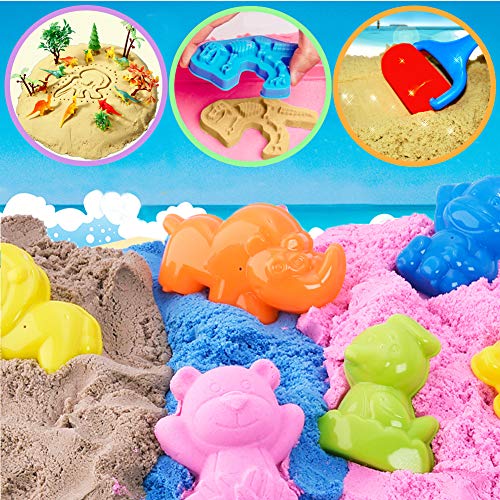 KiddosLand Arena Mágica de 3 lbs, Arena Play Sand Figuras de Dinosaurios y Criaturas prehistóricas de Juguete Never Dry Molding Juguetes de Arena DIY Juguete de Interior para Niños