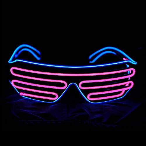 KingCorey Glow Shutter Neon Rave Glasses El Wire Flashing Gafas de Sol LED Light Up Disfraces de DJ para Fiesta, 80, EDM (Azul+Rosa)