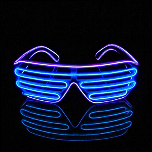 KingCorey Glow Shutter Neon Rave Glasses El Wire Flashing Gafas de Sol LED Light Up Disfraces de DJ para Fiesta, 80, EDM (Púrpura+Azul)