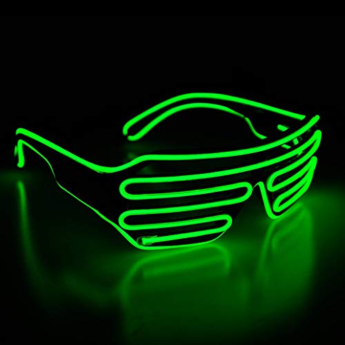KingCorey Light Up Flashing Shutter Gafas de neón Rave Gafas de Sol El Wire LED Gafas de Sol activadas por Voz Disfraces de DJ para los 80, EDM, Fiesta (Verde Claro)