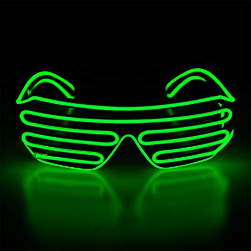 KingCorey Light Up Flashing Shutter Gafas de neón Rave Gafas de Sol El Wire LED Gafas de Sol activadas por Voz Disfraces de DJ para los 80, EDM, Fiesta (Verde Claro)