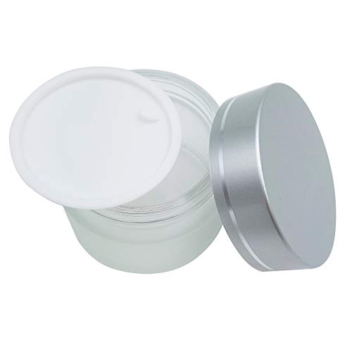 KingYH 2 Pieza 50ml Tarro Cosmetica Vacía de Vidrio Esmerilado Tarro con Tapa Interior Vacía Crema Rellenables Botella de Pot Recipiente para Salve Crema Facial Loción Aromaterapia