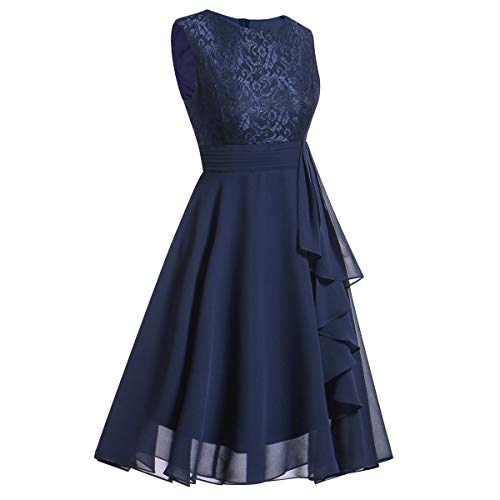 Kinlene Vestido de Mujer - Vestido de Fiesta de Noche Casual Swing Dress Elegantes de Noche Vestido Encaje sin Mangas Floral de la Vendimia de Las Mujeres (Azul, L)