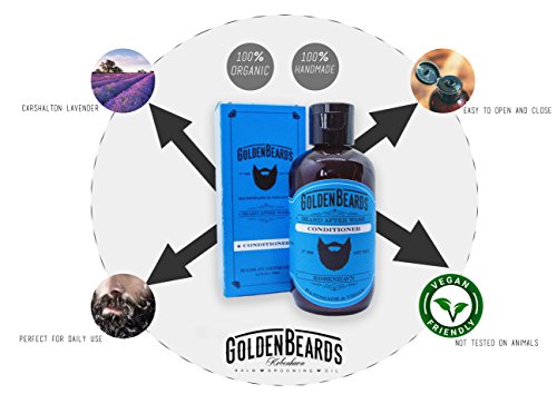 Kit Cuidado de Barba Kit 1 Caja de Regalo que contiene:1 Champú & Acondicionador 1 Aceite 1 Bálsamo y un Peine de viaje de máxima calidad. Olor a Menta, Naranja y Árbol de Té Arctic por Golden Beards