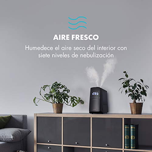 Klarstein VapoAir Opal Touch Edition Humidificador de Aire - Pulverizador, Ionizador, Vaporizador de Aire, Difusor de Aroma, 300 ml/h, Depósito 5 lts, Temporizador, Táctil, Control remoto, Gris