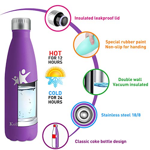 KollyKolla Botella de Agua Acero Inoxidable, Termo Sin BPA Ecológica, Botellas Termica Reutilizable Frascos Térmicos para Niños & Adultos, Deporte, Oficina, Yoga, Ciclismo, (750ml Púrpura Oscuro)