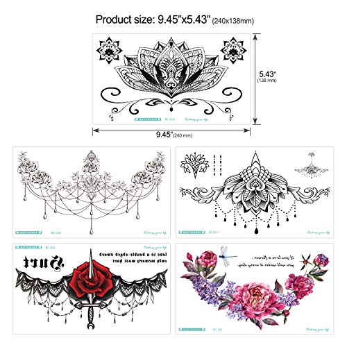 Konsait Tatuajes temporales para adultos Mujer (13 hojas), impermeable Flor Tatuaje Temporal negro Tribal Mandala Adhesivos Tatuajes de cuerpo temporales brazo cuello