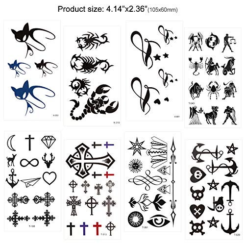 Konsait Tatuajes Temporales para Adultos Mujeres Niños (30 Hojas), Impermeable Tatuaje Temporal Falso Negro Tatuajes para piernas brazos pecho trasero