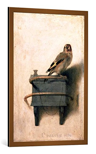 Kunst für Alle Cuadro con Marco: Carel Fabritius Der Distelfink - Impresión artística Decorativa con Marco, 65x100 cm, Cobre Cepillado