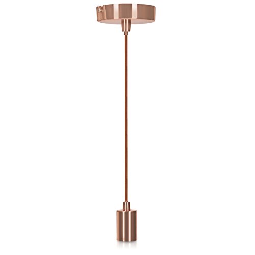 kwmobile Lámpara de techo vintage industrial - Portalámparas casquillo E27 y cable textil marrón de 1.30M - Portalámpara colgante de color bronce