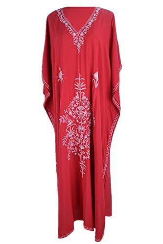 L-Peach Kaftan Vestido Largo de Playa para Mujer, Rojo, Talla Ãºnica