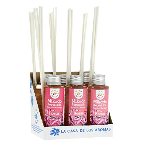 La Casa de los Aromas, Set de 6x100ml Ambientadores Mikado Rosas para Reposición con Varillas, Difusor Líquido de Aroma Rosas, Perfume Duradero para el Hogar, Baño, Casa