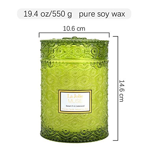 La Jolíe Muse Vela perfumada de Abeto balsámico y Madera de Cedro, Vela de Soja 100% Natural para el hogar, Velas navideñas, 90 Horas de duración, Tarro de Cristal Grande, 549 g