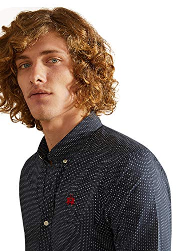 La Martina Man Shirt L/s Printed Popeline Camisa Casual, Azul (Navy/Optic White F7001), Small para Hombre