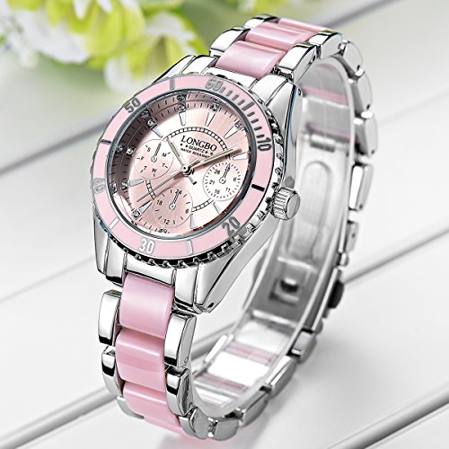 la Nueva Manera Tres DILAS Reloj de señora de cerámica con una Elegante de Metal de Color Rosa Ver Reloj de Cuarzo Luminosa