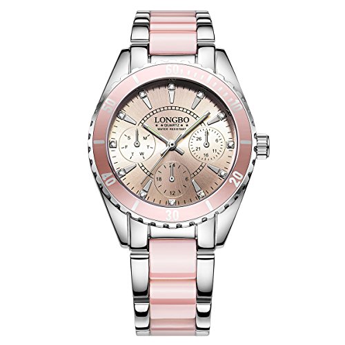 la Nueva Manera Tres DILAS Reloj de señora de cerámica con una Elegante de Metal de Color Rosa Ver Reloj de Cuarzo Luminosa