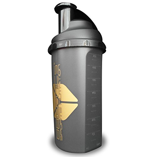 La proteína agitador / proteína con tapón de rosca y el colador. 700 ml, Oro-Negro, VASO MEZCLADOR, BBGenics