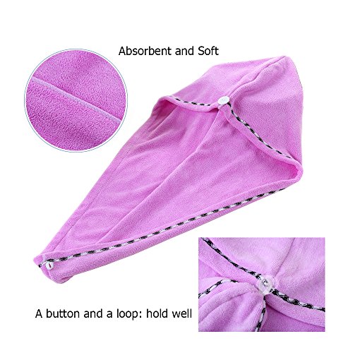 LaickyJuego de 3 Toallas de Microfibra para Secado de Pelo, Muy absorbentes, Turbante, Secado rápido, con Botones, Toalla de baño, Cierre de peluquería, Color Rosa, Azul, Morado