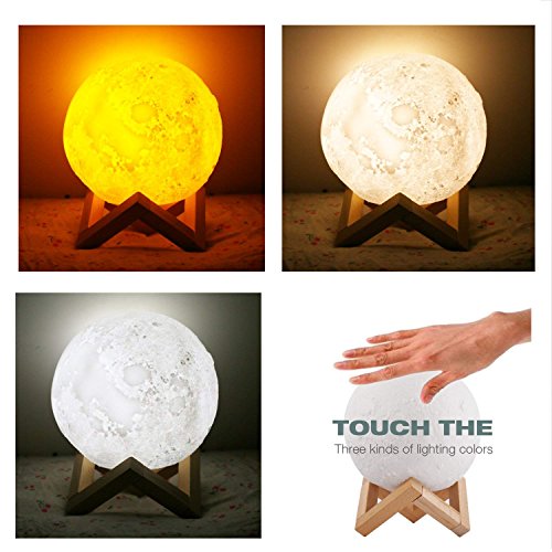 Lámpara de Luna en 3D, ALED LIGHT Luna con 15 cm de Diámetro Conexión USB Con 3 Colores a Elegir Luz de Ambiente Perfecta para Dormitorio Salón Café Bar