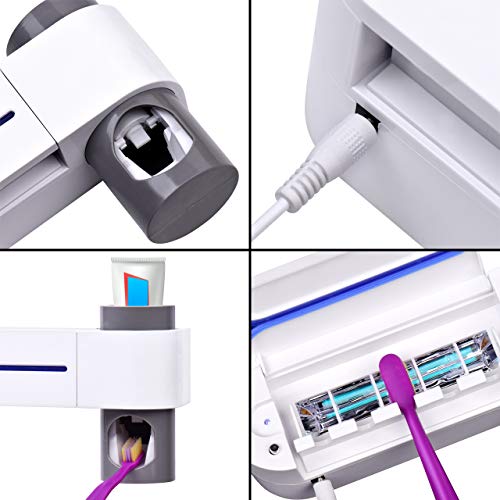 Lanyifang Portacepillos de Dientes UV Esterilizador de Cepillo de Dientes Automático con 5 Ports Dispensador de Pasta de Dientes Accesorios de Baño Tasa de Esterilización: 99,9%