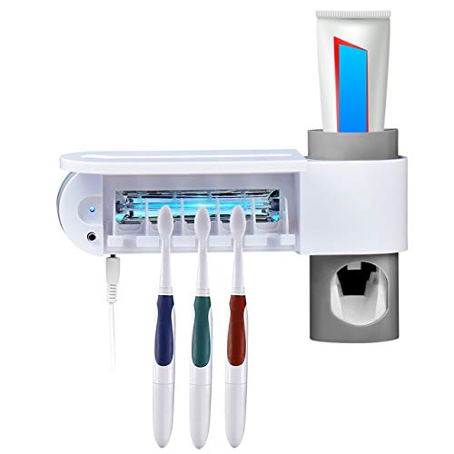 Lanyifang Portacepillos de Dientes UV Esterilizador de Cepillo de Dientes Automático con 5 Ports Dispensador de Pasta de Dientes Accesorios de Baño Tasa de Esterilización: 99,9%