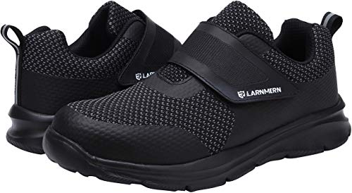 LARNMERN Zapatos de Seguridad Hombres LM180121 SBP Zapatillas de Trabajo con Punta de Acero Ultra Liviano Reflectivo Transpirable(41 EU,Triple Negro)