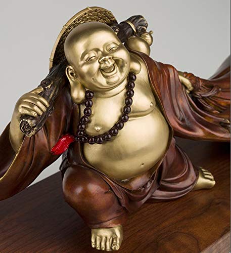 Latón Permanente Buda de risa la celebración de figuras Bolsa de dinero for el Feng Shui buena suerte y felicidad (9,1 pulgadas)
