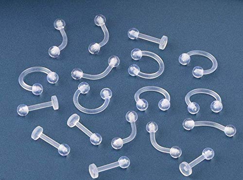 LAURITAMI Piercing Labio Retenedores Transparente Labret Medusa Pack Acilíco Bioflex Aros Perno Barbell Curvado Nariz Ceja Septum Piercing Pendientes