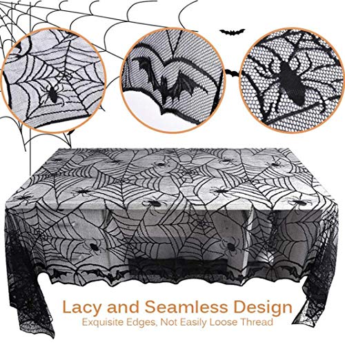 LbojailiAi Halloween Supplies 122x244cm Accesorios de decoraci¨®n de Fiesta de Halloween Cubierta de Mantel de telara?a de Murci¨¦Lago de Encaje - Negro