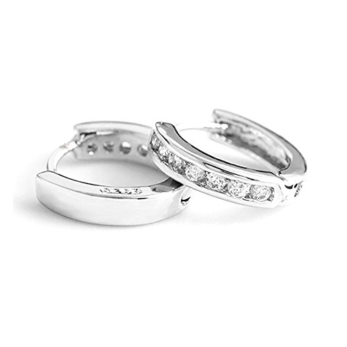 LDUDU® Pendientes Aro de mujer/hombre de plata de ley con Cristal/ Circonita blanco con sello de plata S925 para mujer hombre niña regalo de Cumpleaños Navidad San Valentin color blanco