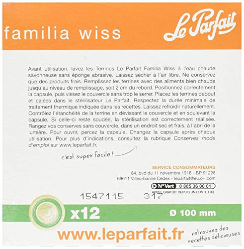 Le Parfait 610076 - Conjunto de 12 Sellos para frascos herméticos con pestillo secundario Familia WISS, Ø 10 cm, de Color: Naranja