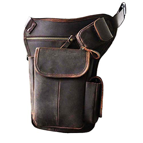 Le'aokuu Hombres Cuero Genuino Bolso Cintura Bolsa de Pierna Bolsa para Hombres Bolso Multifuncional Militar Táctico Moto Bicicleta Senderismo Deportes Camping Montar 3106 (0 3106 Negro marrón)